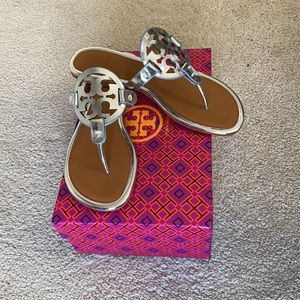 New Silver Tory Burch Miller Metallic Sandals 7